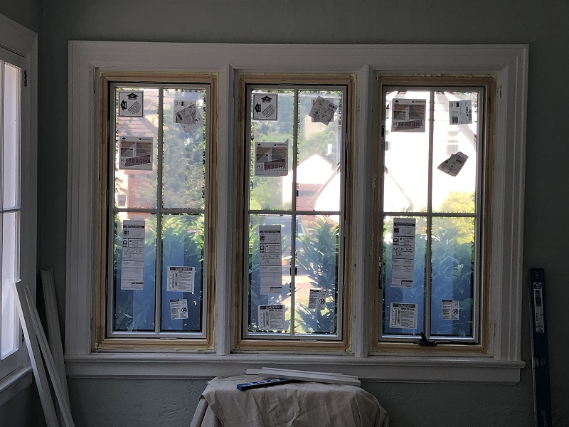 Foam is applied around the windows to seal